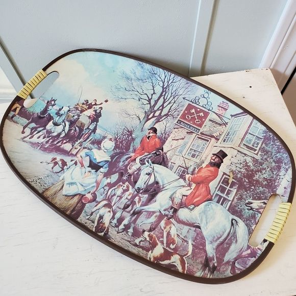 Vintage Antique S.S.Kresge Co. Pioneer Fox Hunt Coaching Cross Keys Tray - Picture 11 of 11